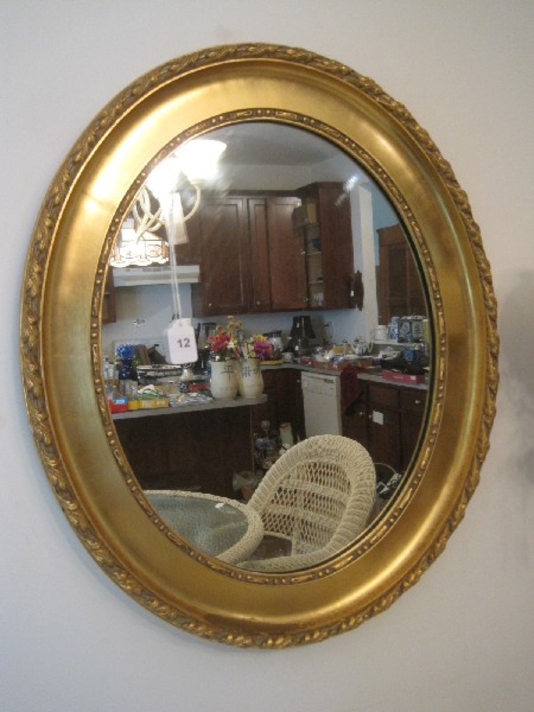 Lot French Inspired Oval Foliate Beaded Trim Decorative Wall Mirror