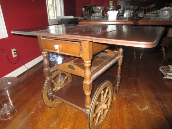 Wooden Wheeled Tea Tray 1 Drawer, Removable Tray, 1 Lower Shelf