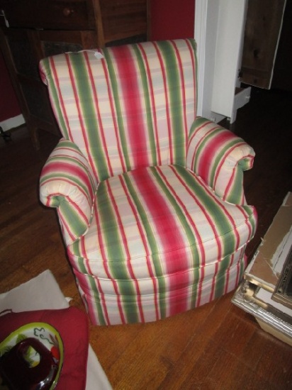 Red/Green/Cream Striped Arm Chair