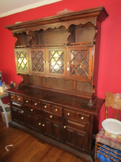 Ethan Allan Wooden China Cabinet/Cupboard 4 Hutch Glass/Lattice Doors