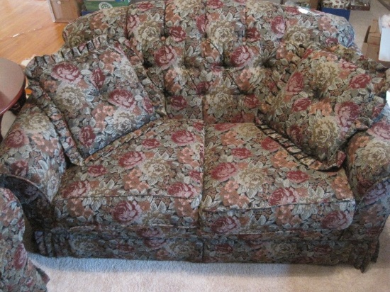 Fortress Inc. Floral/Foliage Upholstered Loveseat w/ Tufted Diamond Back