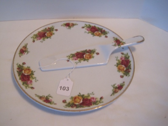 Royal Albert Old Country Roses Cake Plate/Server w/ Cake Server