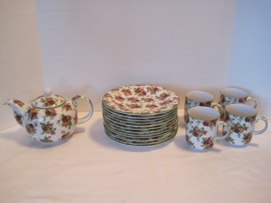 18 Pieces - Royal Albert Ltd. Fine China Old Country Roses Afternoon Tea Collection Teapot