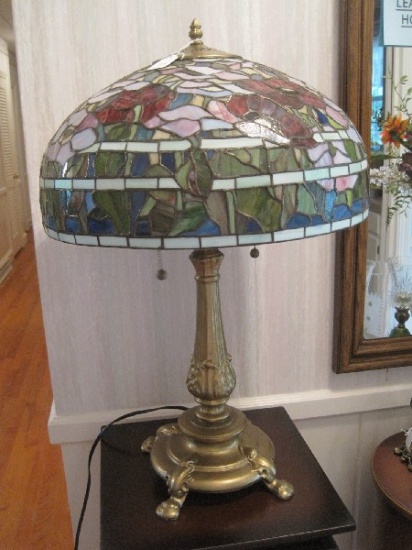 Elegant Tiffany Style Floral Shade w/ Band Accent Table Lamp
