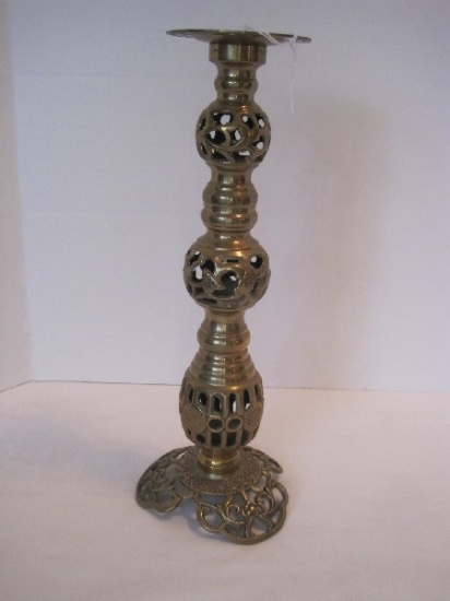 Brass Asian Pierced Design Pillar Candle Stand