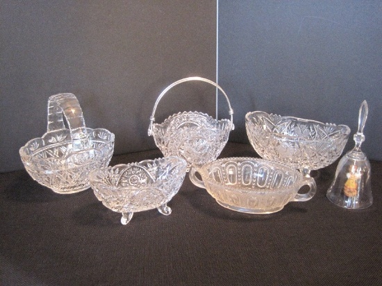 Lot - Crystal/Pressed Glass Footed Bowls, Original Dolfi Hand Bell