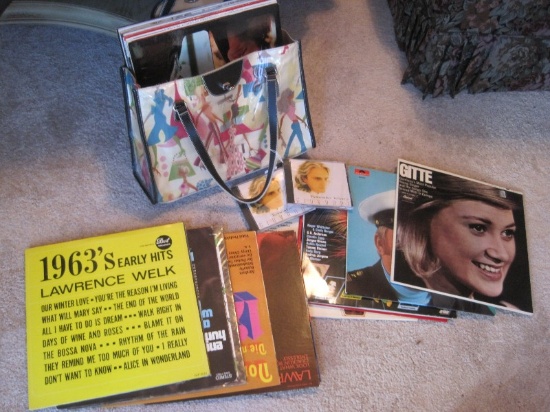 Tote w/ Misc. Vinyl LP Record Albums New Hits 90, Gitte