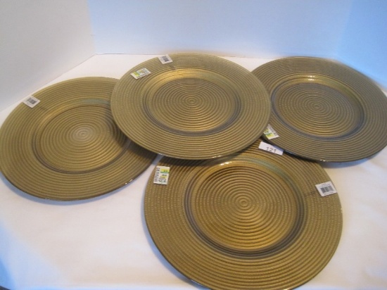 Set - 4 Band Design Reverse Painted Gold Tone 13" Charger Plates