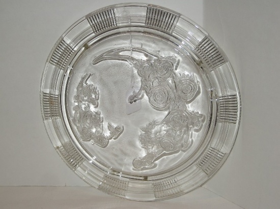 Federal Depression Glass Clear Sharon Cabbage Rose Pattern Footed Cake Plate