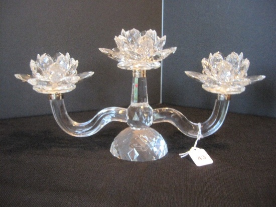 Sorelle Crystal Candelabra 3 Light Lotus Flower Cups on Diamond Multifaceted Dome Base