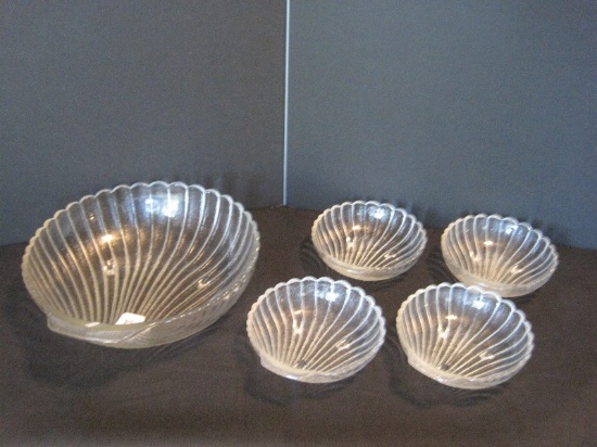 Pressed Glass Footed Scalloped Shell Design Master Serving Bowl