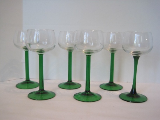Set - 6 Emerald Wine Stems-To-Clear Bowls