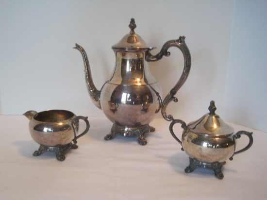 F.B. Rogers Silverplated Teapot, Creamer & Covered Sugar Bowl