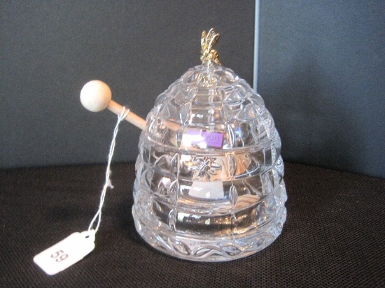 Waterford Marquis Collection Honey Jar Beehive Form w/ Brass Bee Finial