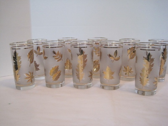 Set - 10 Tumblers Frosted w/ Gilted Foliate Design/Trim
