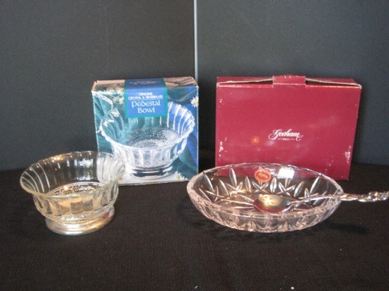 Lot - Gorham Crystal Lady Anne Cranberry Dish w/ Spoon 5"