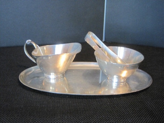 Mid-Century Style Creamer, Open Sugar Bowl w/ Tongs & Oval Under Tray