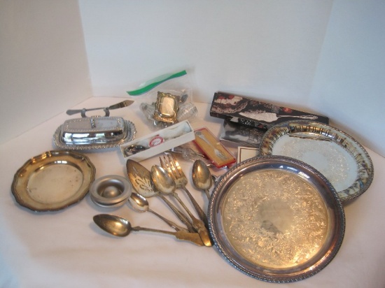 Lot - Silverplate Round Trays Engraved, Esperanto Bread & Butter Set