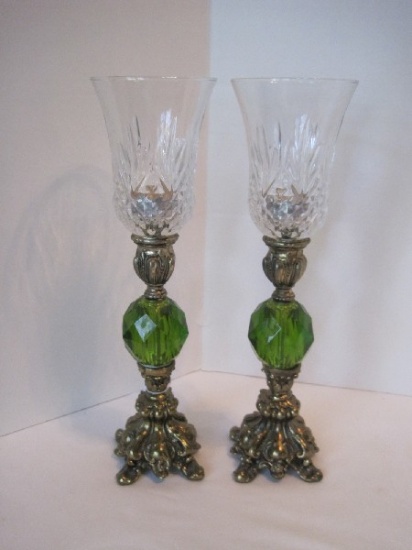 Pair - French Inspired Brass Antiqued Patina Base Candle Sticks