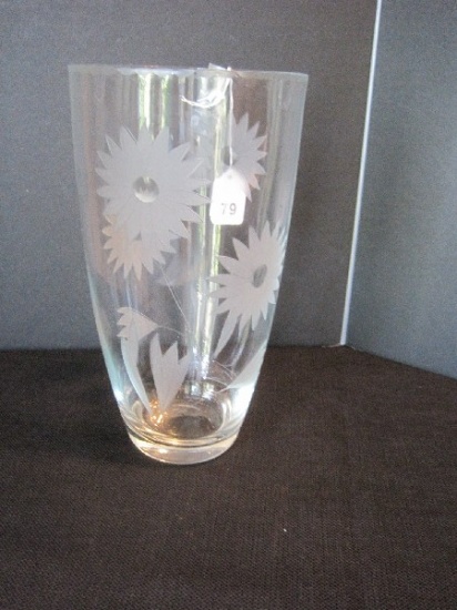 Hand Blown Vase w/ Etched Sun Flowers Design