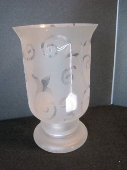 Frosted Contemporary Clear Scroll Design Footed Hurricane Pillar Candle Holder