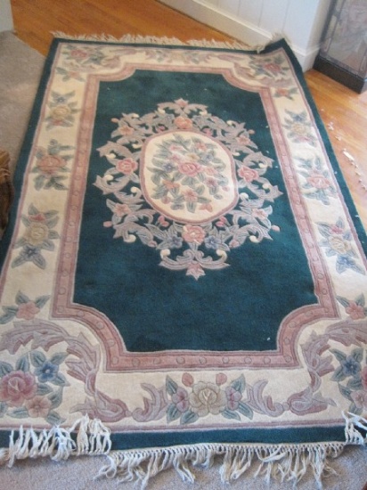 Royal Palace Hand Made Rug Classic Aubusson Sculptured Design Emerald Color