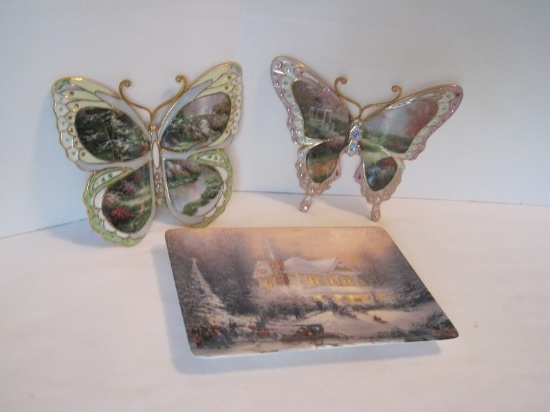 Lot - 2 Thomas Kinkade of Wings of Beauty Series Butterfly Form Wall Accents