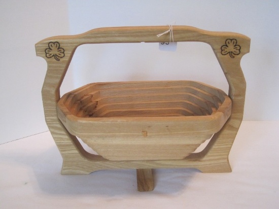 Crosby Craft Hand Made Collapsible Basket w/ Shamrock Clover Leaf Accents