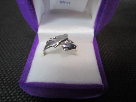 925 Silver Cz Dolphin Ring