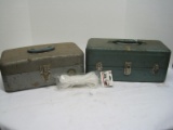Lot - Vintage Metal My Buddy & Watertite Union Steel Chest Tackle Boxes & Crab Trap Line