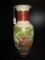 Asian Style Urn Design Vase w/ Ornate Peacock Garden Scene, Gilted Rim/Patterns