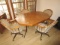 Wood Veneer Extendable Table Dining w/ Block Metal, Wood Arched/Arms Chair