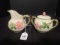 Sugar/Creamer Franciscan Earthenware, Pink Flower/Green Petal Pattern