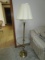 Brass Body/Spindle Base Floor Lamp w/ Round Glass Shelf w/ Cream Shade