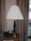 Spindle-Style Wooden Body Lamp w/ Brass Base, Cream Top
