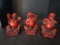 3 Red Wooden Buddha Laughing Figurines Hear, See, Speak No Evil