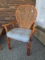 Wicker Back/Wooden Chair Blue Pin Seat Wide Back, Arms