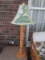 Pair - Bamboo Style/Wooden Base Table Lamps w/ Leaf Motif Shade, Ball Top