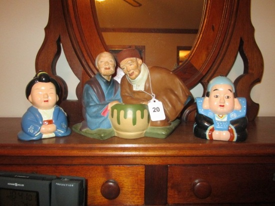 Oriental Style Ceramic Décor, Japanese Man/Woman, Elderly Man/Woman Ceramic
