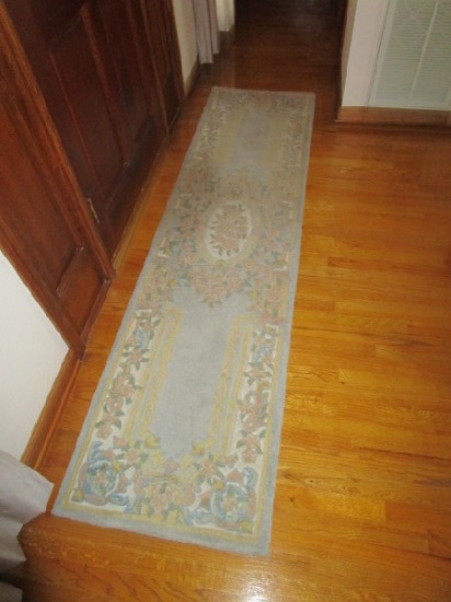Aubusson Blue Floral Patterned Floor Runner