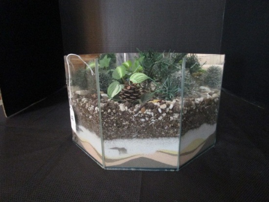 Faux-Flower Hexagonal Glass Terrarium