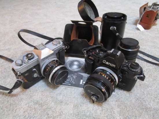 Canon Camera Lot - Vintage A1 Camera, Vintage TL Camera, 2 Zoom Lenses, 1 in Case