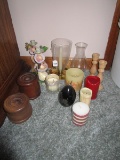 Candle Lot - Misc. Candles, Candle Holders, 2 Wooden Spindle Design, 2 Fruit Motif, Etc.