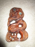 Maori-Style Wooden Décor w/ Paua Shell Eyes