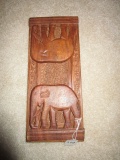Wooden Elephant-Ended, Floral Carved Bookends on Wooden Base