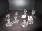 Glass Candle Holder Lot - 4 Small w/ Handles, 2 Spindle, Etc.
