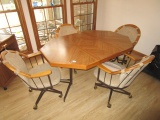 Wood Veneer Extendable Table Dining w/ Block Metal, Wood Arched/Arms Chair