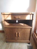 Microwave Oven Cart Wood Veneer on Casters, 1 Drawer Over 2 Hutch Doors