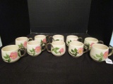 10 Mugs Franciscan Earthenware, Pink Flower/Green Petal Pattern