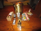 Drink Lot - Brass Plate Wine Bucket w/ Lid, Cork Pops, Stirring Sticks, Etc.